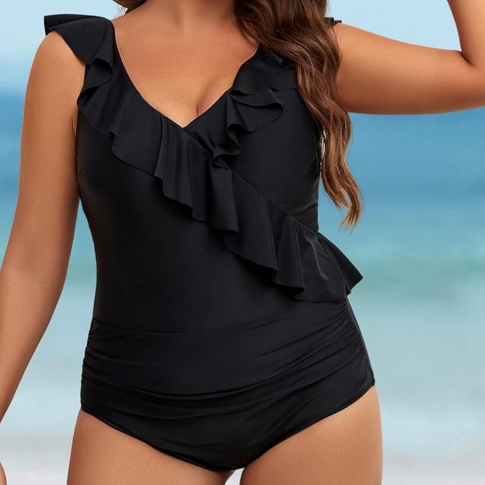 Black Ruffled tummy control Swimsuit